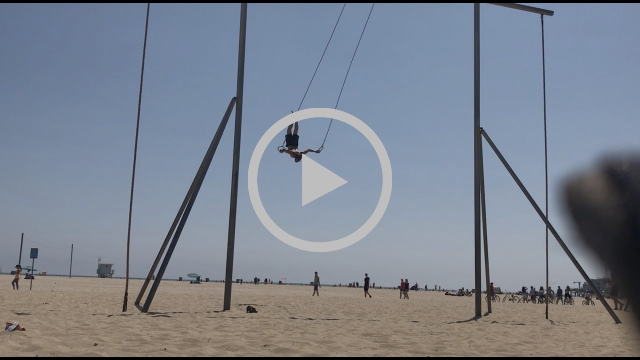 Video thumbnail of Brian on the Flying Rings at Muscle Beach performing his first dislocate on his 30th birthday.