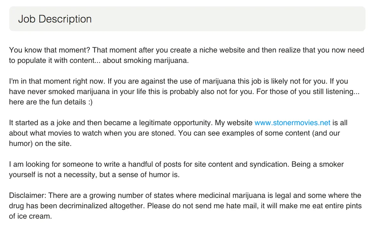 Stoner Contract Writer Job Description