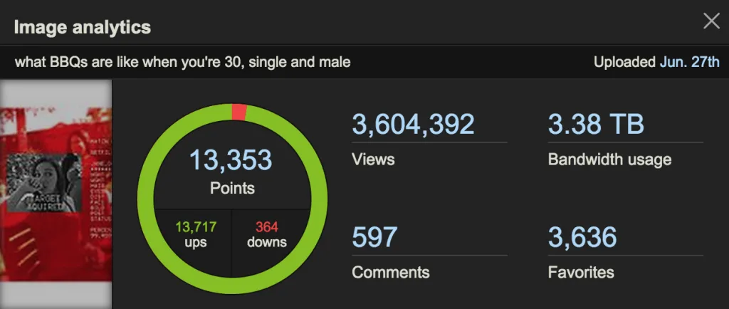what BBQs are like when you're 30, single and male reddit imgur traffic statistics