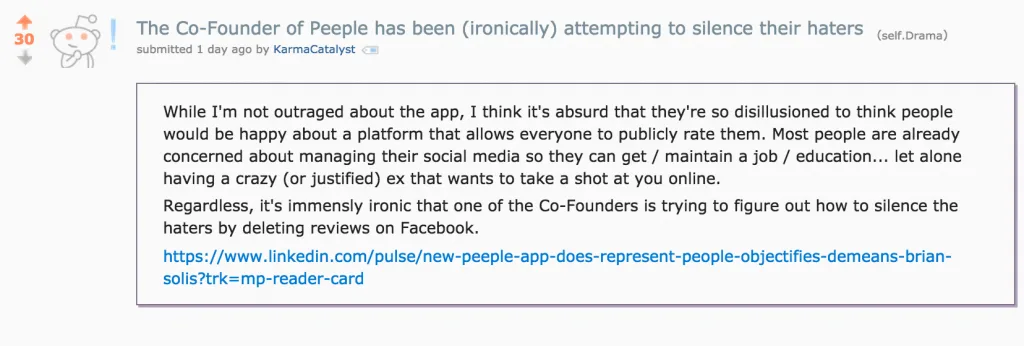 Reddit Drama Post About Peeple App Article