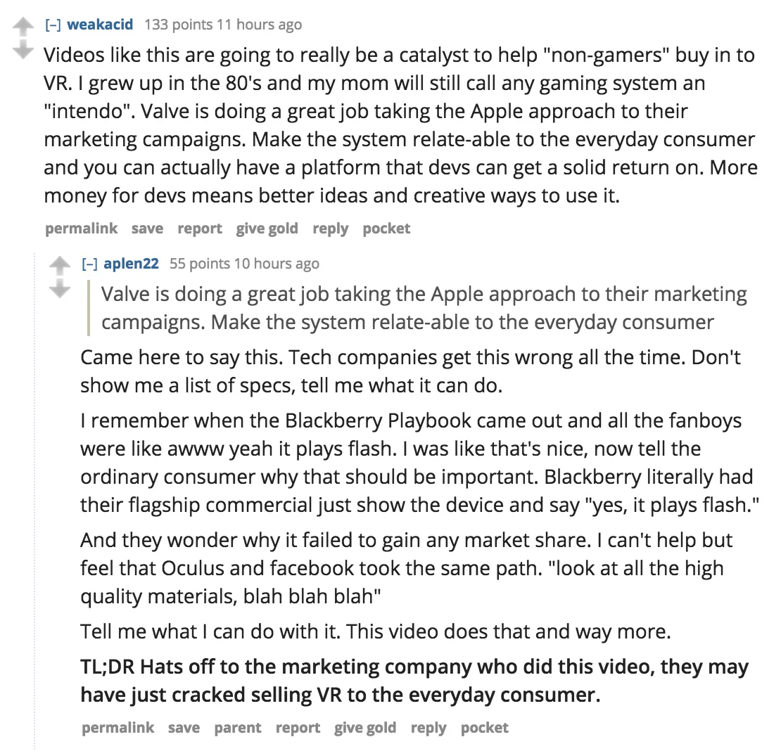 valve marketing campaign reddit commentary